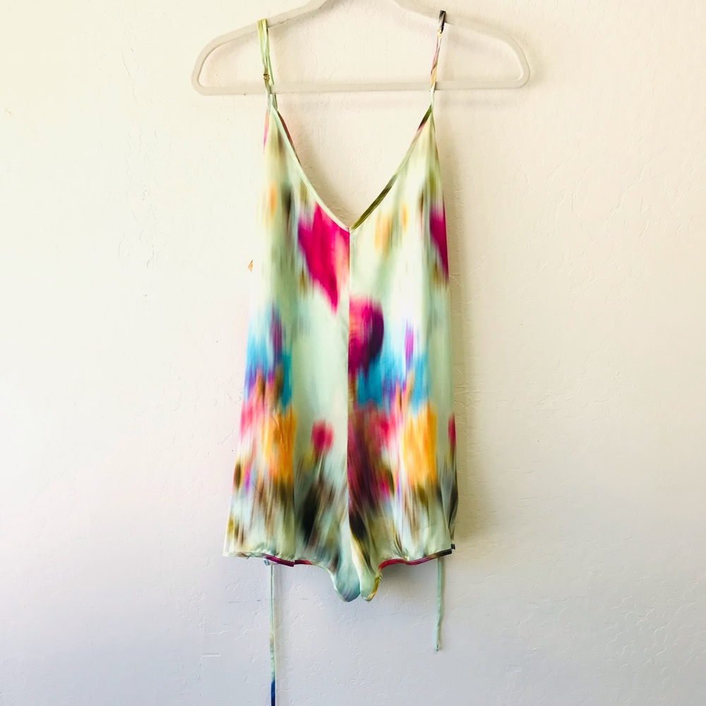 Women's Multicolor Silk-Look Slip Romper - Mint & Pink